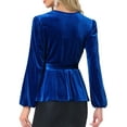 thumbnail image 3 of INSPIRE CHIC Women's Velvet Blouse V Neck Long Sleeve Tie Waist Peplum Tops XL Royal Blue, 3 of 5