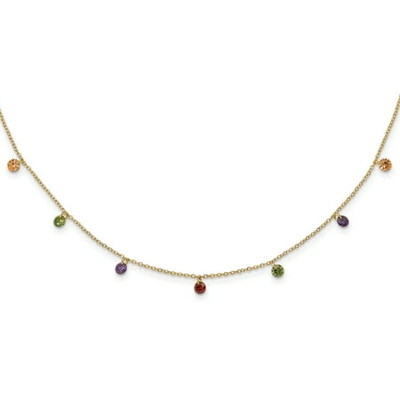 Sterling Silver 14 Karat Flash Gold-plated Dangling Colorful CZ with 2-inch Extender Necklace