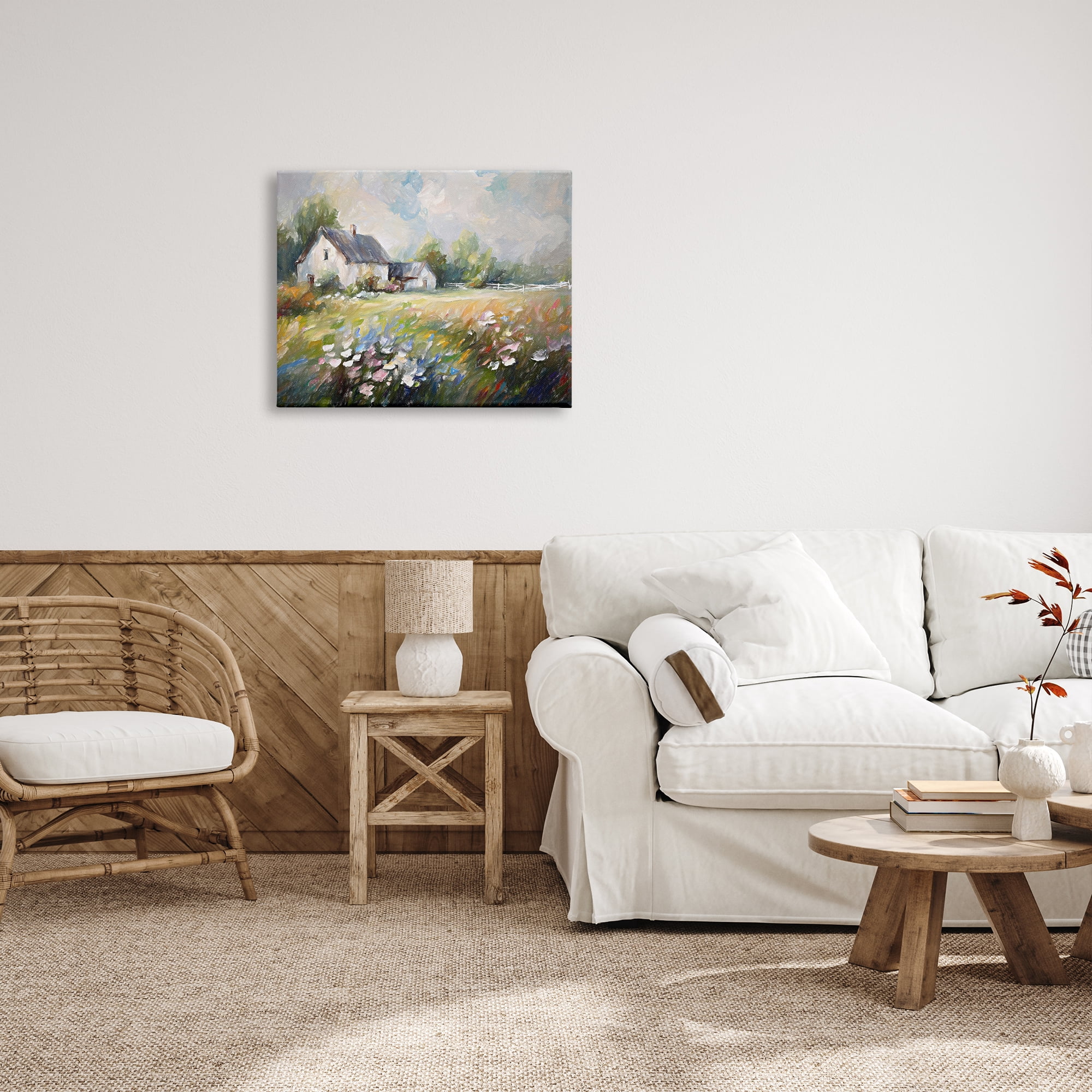 Stupell Industries Windblown Flowers Farmhouse Landscape Painting Gallery Wrapped Canvas Art Print Wall Art, 30 x 24