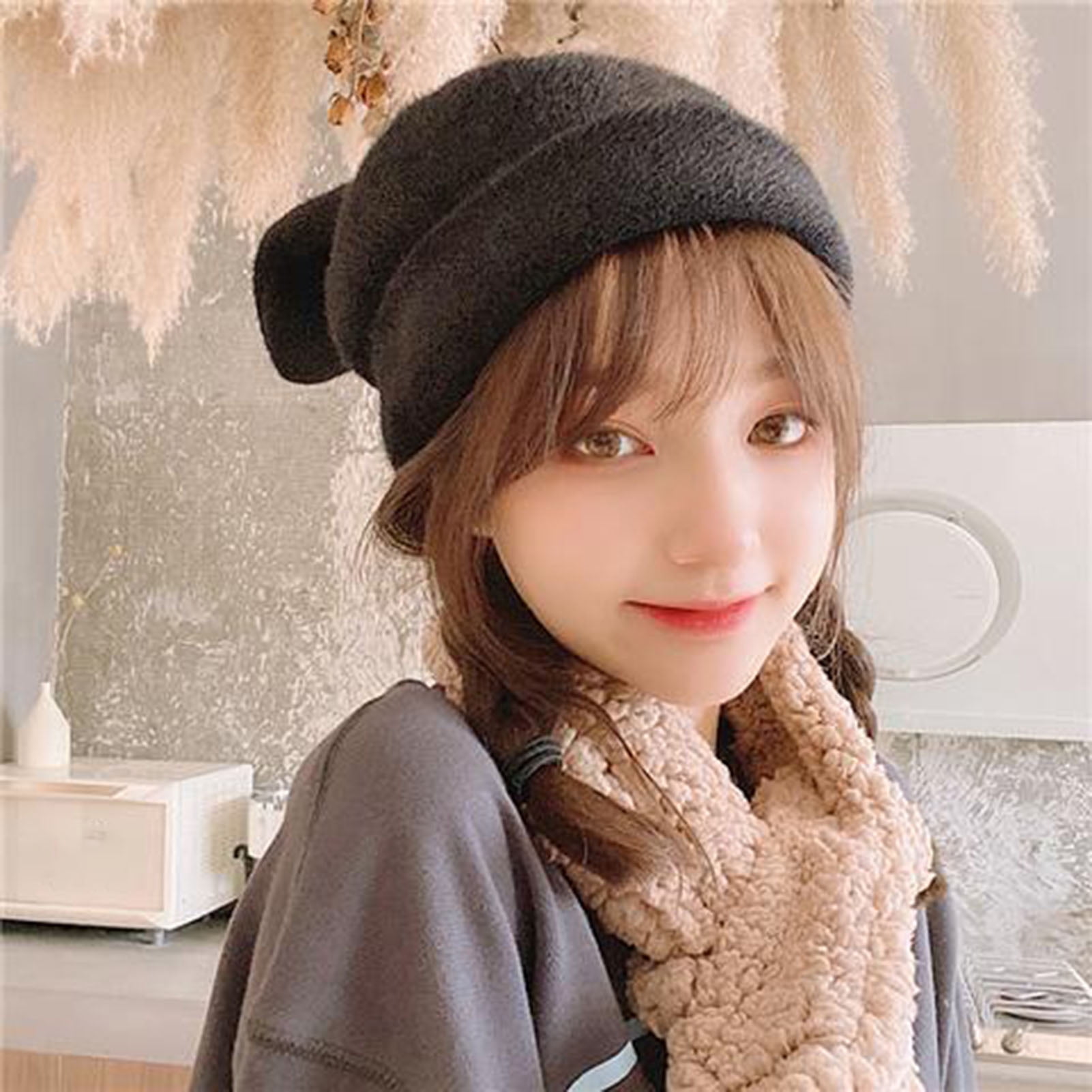 D-GROEE Rabbit Ears Beanie Hats, Cute Rabbit Mohair Hat 