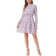 thumbnail image 2 of Vestido de gasa largo de manga larga con cuello de pie y volantes en capas de flores para mujer estilo chic, color púrpura, 2 of 6