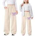 thumbnail image 2 of Gelikeya Baggy Sweatpants for Girls Elastic Waist Drawstring Sweat Pants Y2k Preppy Athletic Joggers Teen Girl's Fashion, Beige & 8-9 Years, 2 of 5