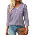 thumbnail image 2 of Siilsaa Women's Plus Size V Neck T Shirts Summer 3/4 Sleeve Tees Casual Loose Fit Cotton Tunic Tops Light Purple,XL, 2 of 6