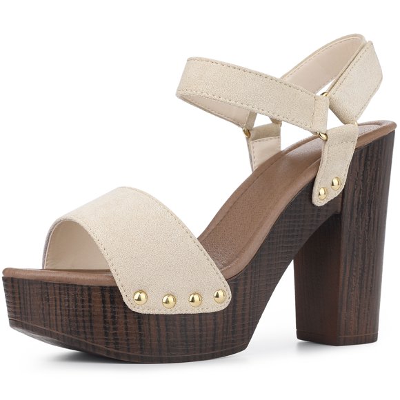 BLISSFUL STEP Women's Platform Slingback Chunky Heels Sandals