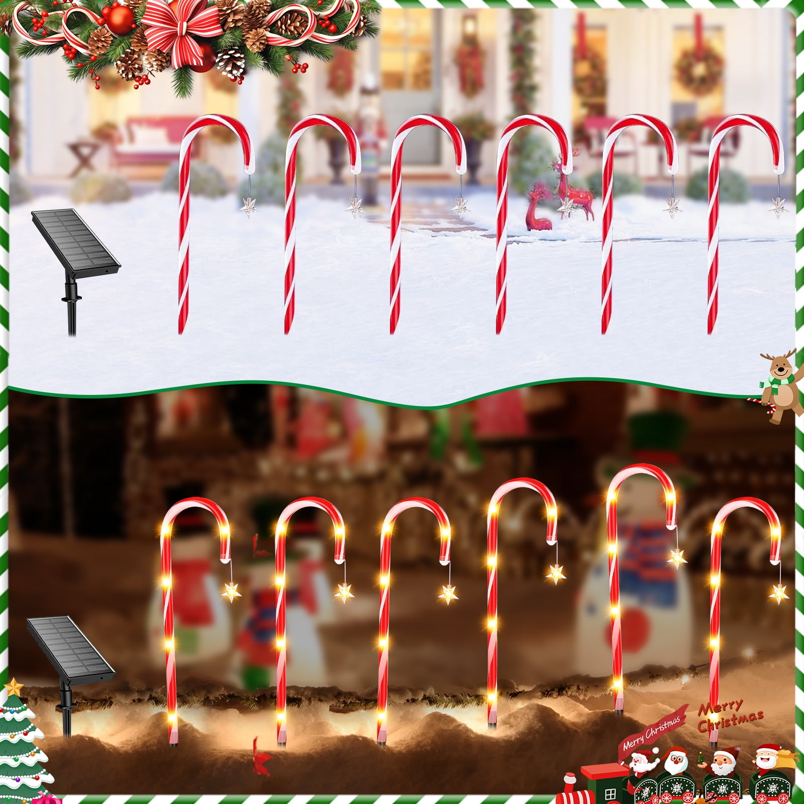 Qoosea 12Pack Outside Christmas Decorations Solar Candy Cane Lights, 72Led 8 Modes Waterproof Solar Christmas Holiday Outdoor Lights for Lawns Pathway Lights