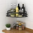 thumbnail image 3 of Black Bathroom Corner Shower Shelfs, Adhesive Wall Mounted Shower Caddy with 4 Movable Hooks, Rustproof Stainless Steel Bathroom Shower Organizer, No Drilling Wall Mount 2-Pack, 3 of 7