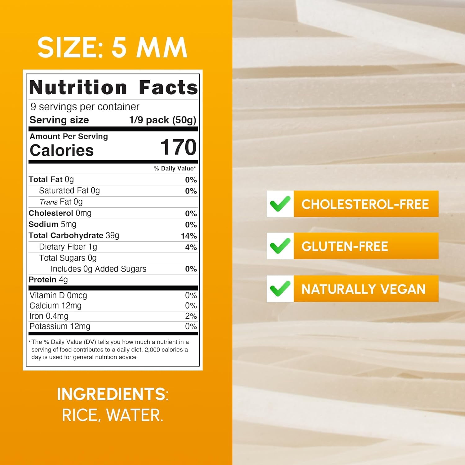 Snackathon Pad Thai Style Rice Stick Noodles, 5 mm Width, 16 oz (Pack of 6)