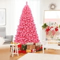 thumbnail image 1 of Gymax 7.5 FT Artificial Snow Flocked Pink Christmas Tree Unlit Xmas PVC Tree, 1 of 9