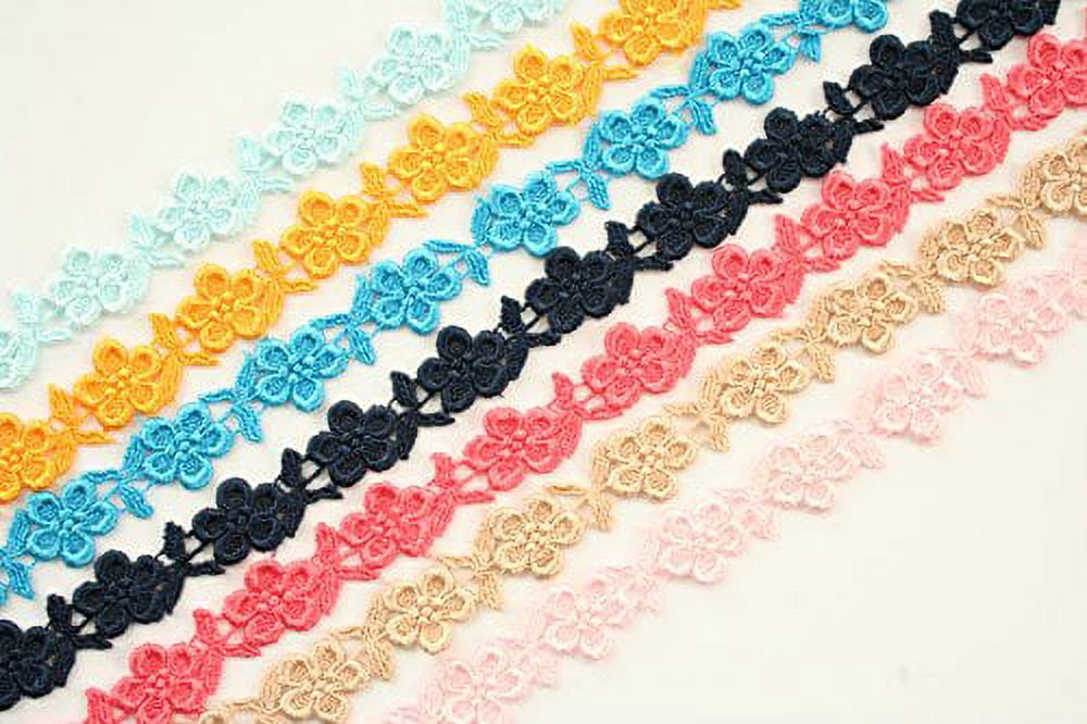 Altotux 3/4" 7 Colors Turquoise Pink Blue Champagne Yellow Coral Navy Small Floral Embroidered Venice Lace Trim Guipure By Lots of 5 Yards (Coral)