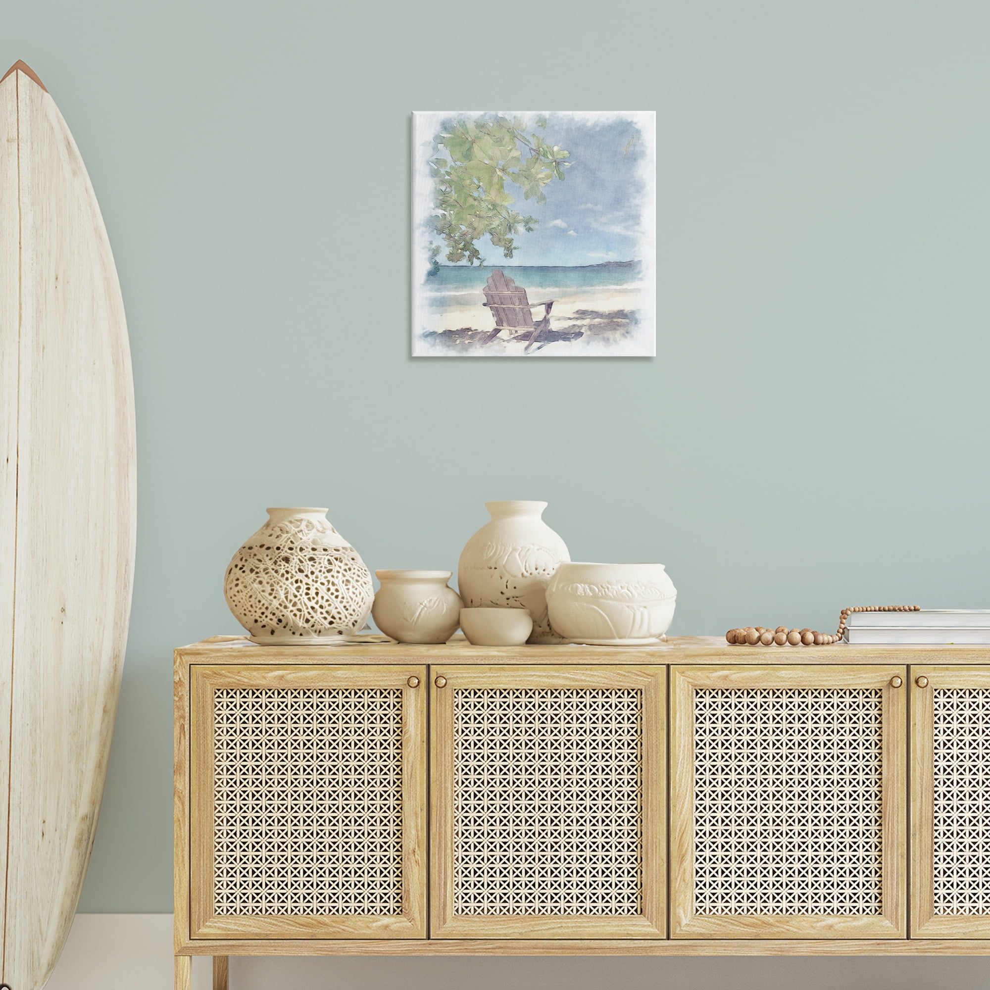 Stupell Industries Lone Chair Beach Shore Landscape & Nature Painting Wrapped Canvas Art Print Wall Art, 24 x 24