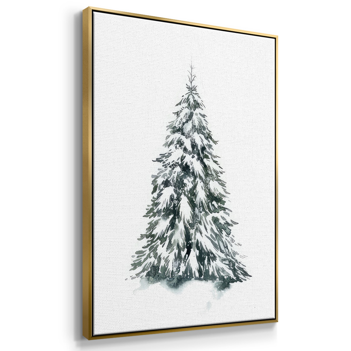 Blue Spruce II - Framed Gallery Wrapped Holiday Canvas - 17 x 25 - Gold Frame