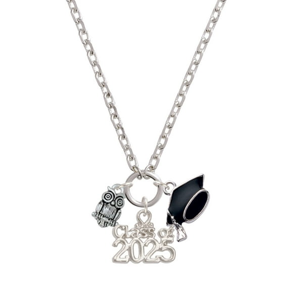 Delight Jewelry Silver-tone Mini Owl - Silver-tone Class of 2025 Graduation Zoey Necklace, 28"