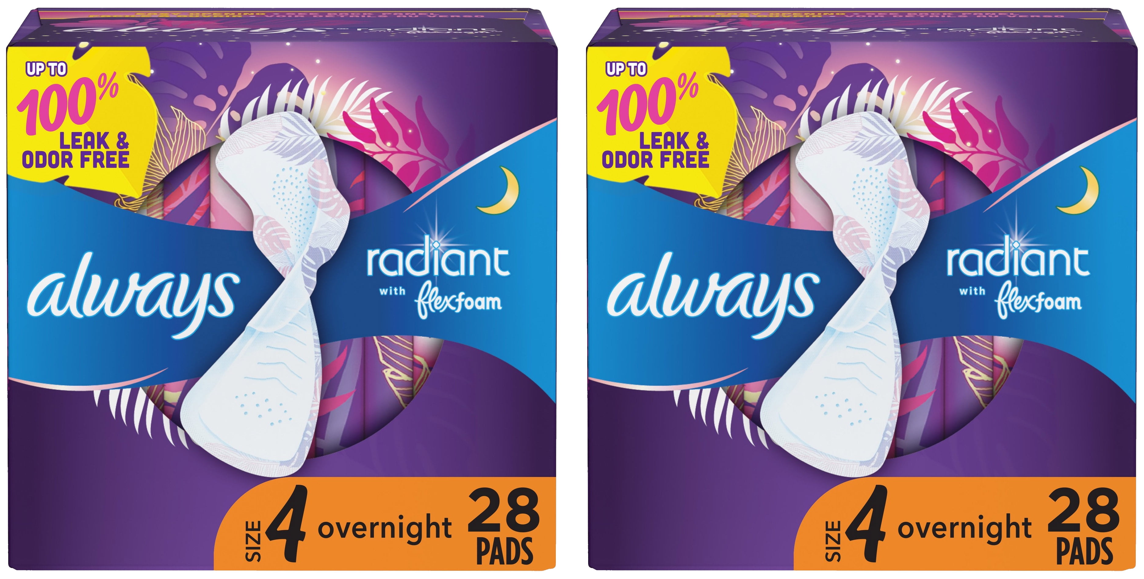 Always Radiant Overnight Pads with Wings Scented Size 4 28 Ct 2 Always Radiant Overnight Pads with Wings Scented Size 4 28 Ct 2