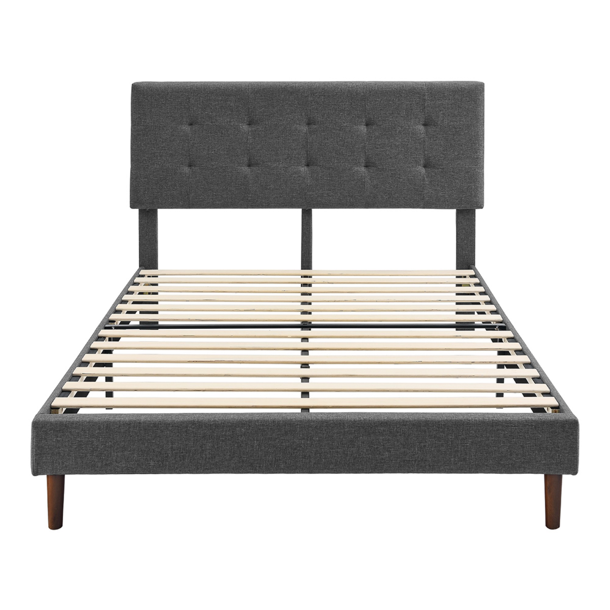 Gewnee King Size Upholstered Headboard Platform Bed Frame with Sturdy Wooden Strips for Support & Easy Installation,No Box Spring Required（Gray）