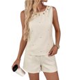 thumbnail image 2 of Cagogo Women's 2 Piece Shorts Set Casual Summer Cruise Outfits Loose Sleeveless Crop Top Comfy Pants Matching Lounge Sets Airport Travel Outfit Clothes, Beige L, 2 of 8