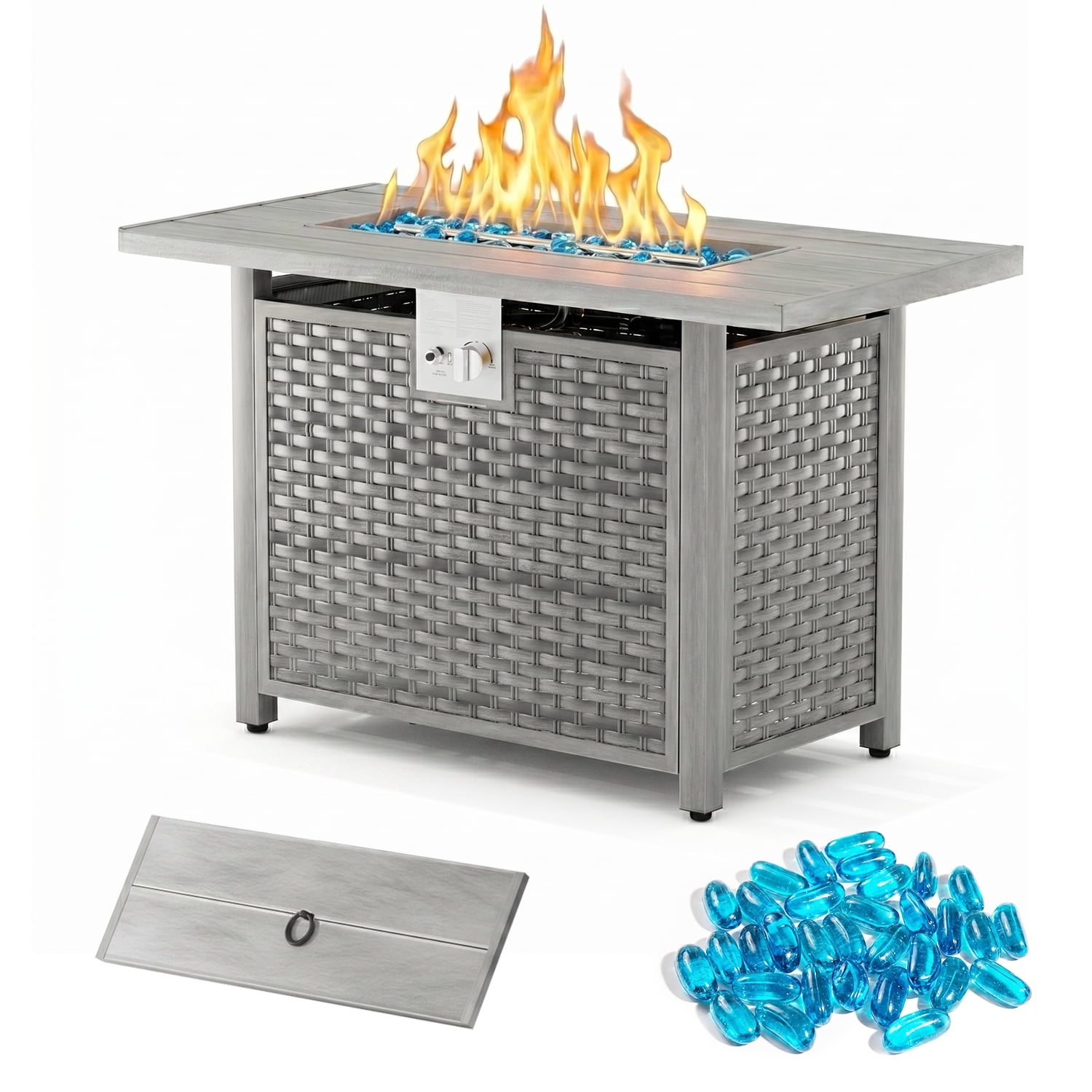 Vornel 43" Rectangular Propane Fire Pit Table for Outdoor Patio, 50,000 BTU 2-in-1 Gas Firepit Gray Heavy Duty Fire Table for Backyard Deck Garden