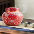 thumbnail image 4 of Ceramic Ginger Jar Vase with Lid Flower Arrangement Chinese Desktop Crafts Red, 4 of 9