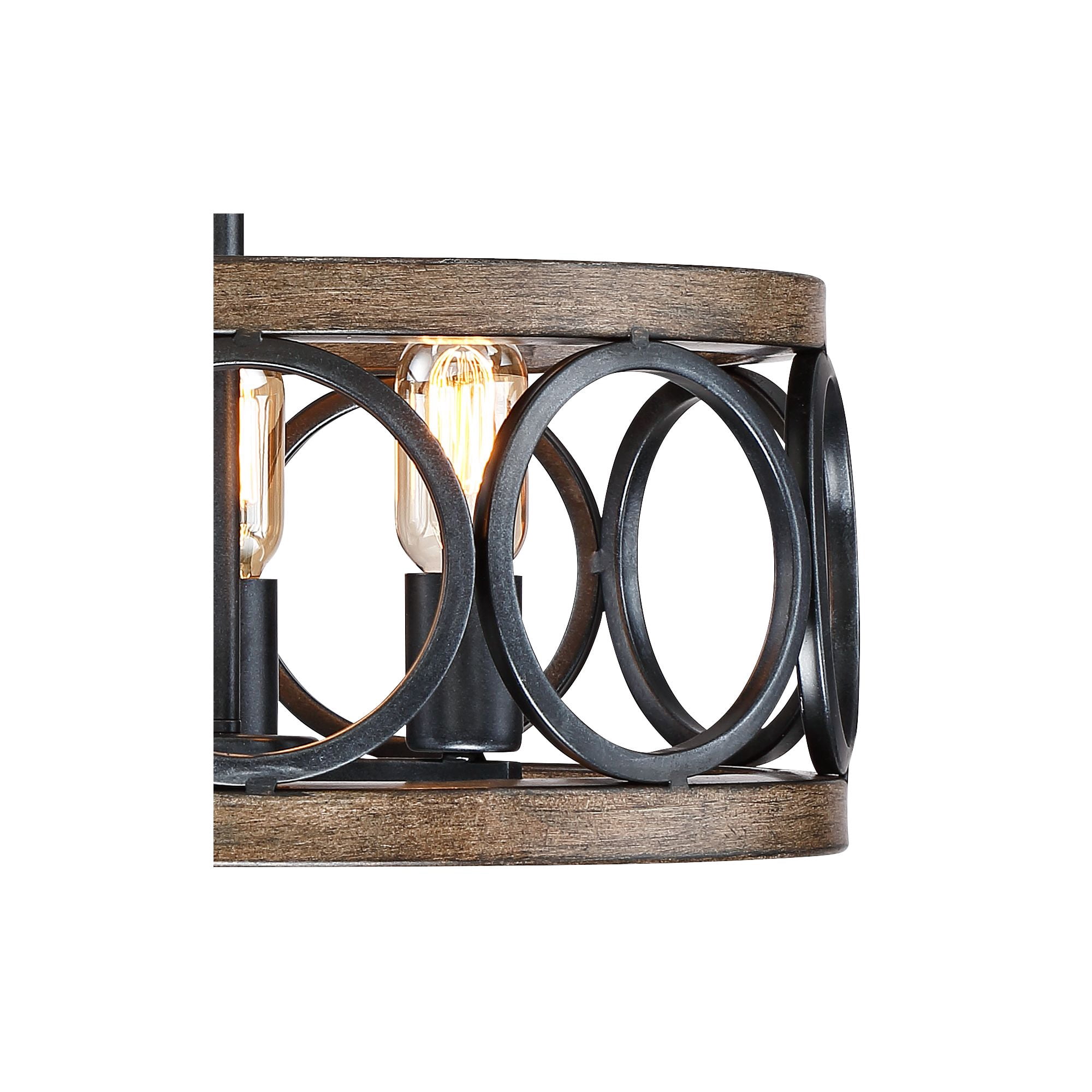 Franklin Iron Works Salima Rustic Farmhouse Ceiling Light Semi Flush Mount 16" Wide Black Faux Wood Grain 3-Light LED for Bedroom Kitchen Living Room