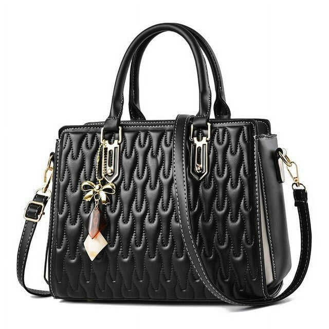 LHSHID Retro Embroided Thread Leather Top-handle Bag Designer Female Handbag Middle-aged Pendant Crossbody Bag Purse sac