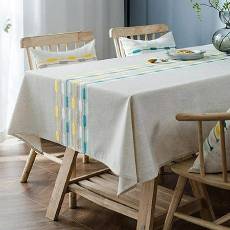 

Premium Embroidery Cotton Linen Tablecloth Heavy Weight Water Resistance Table Cover Wrinkle Free Dust-Proof Kitchen Dinning Tabletop Home Decoration ( Rectangle/Oblong 53 x 102 Inch )