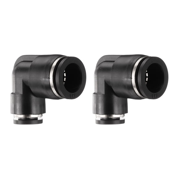 Uxcell 2pcs Push to Connect Fitting 1/2" 5/16" Tube OD 90 Degree Quick Connector Push to Connect Adapter Zinc Alloy Air Line Hose Fittings for Industry Air System PV1/2-5/16, Black