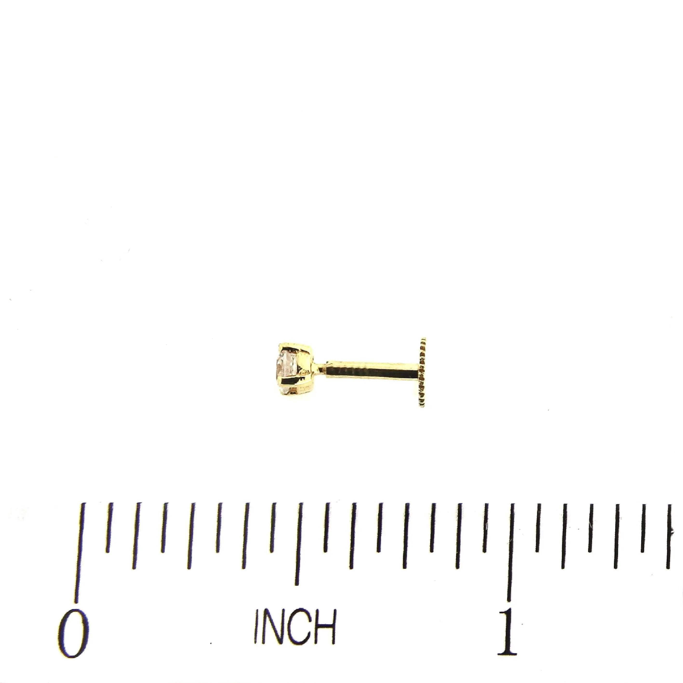 18k Solid Gold  3 mm White Zirconia Threaded Flat Back  Earring
