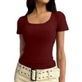 thumbnail image 2 of Turilly Women's Casual Fashion Slim U-Neck Base Shirts Short Sleeved Women's Top Wine XL, 2 of 6