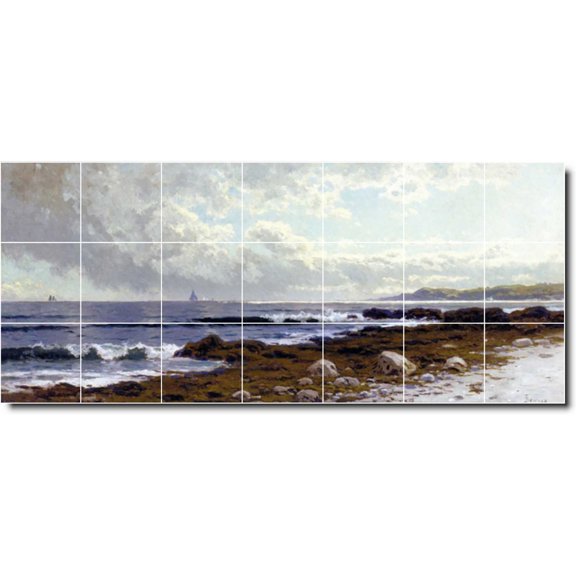 Ceramic Tile Mural-Alfred Bricher Waterfront Painting 42. 29.75" w x 12.75" h using (21) 4.25 x 4.25 ceramic tiles