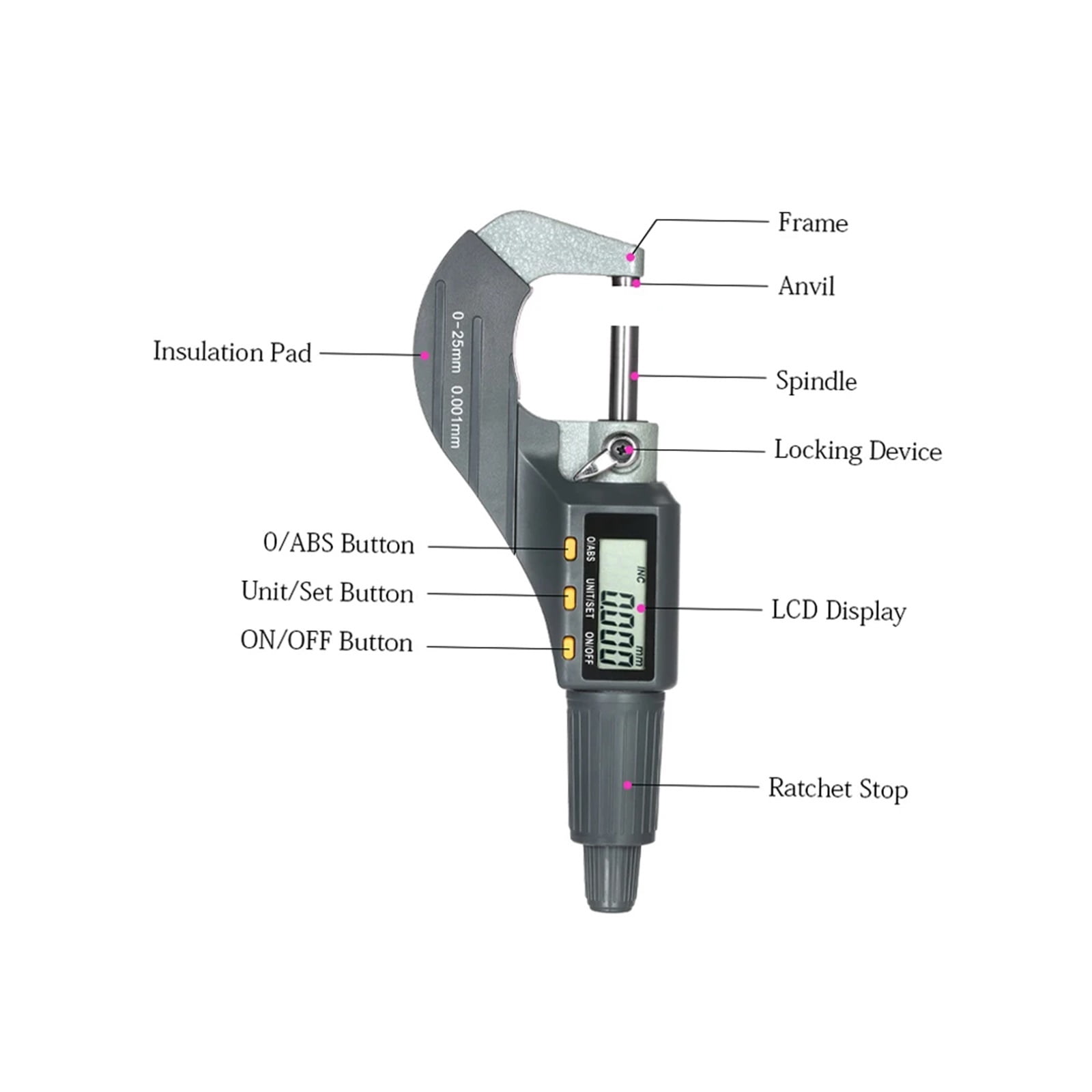 Digital Micrometer Caliper 0-25mm Electronic Outside Micrometers mm/in Unit Switchable 0.001mm High Precision Depth Micro Meter ,Precision Measuring