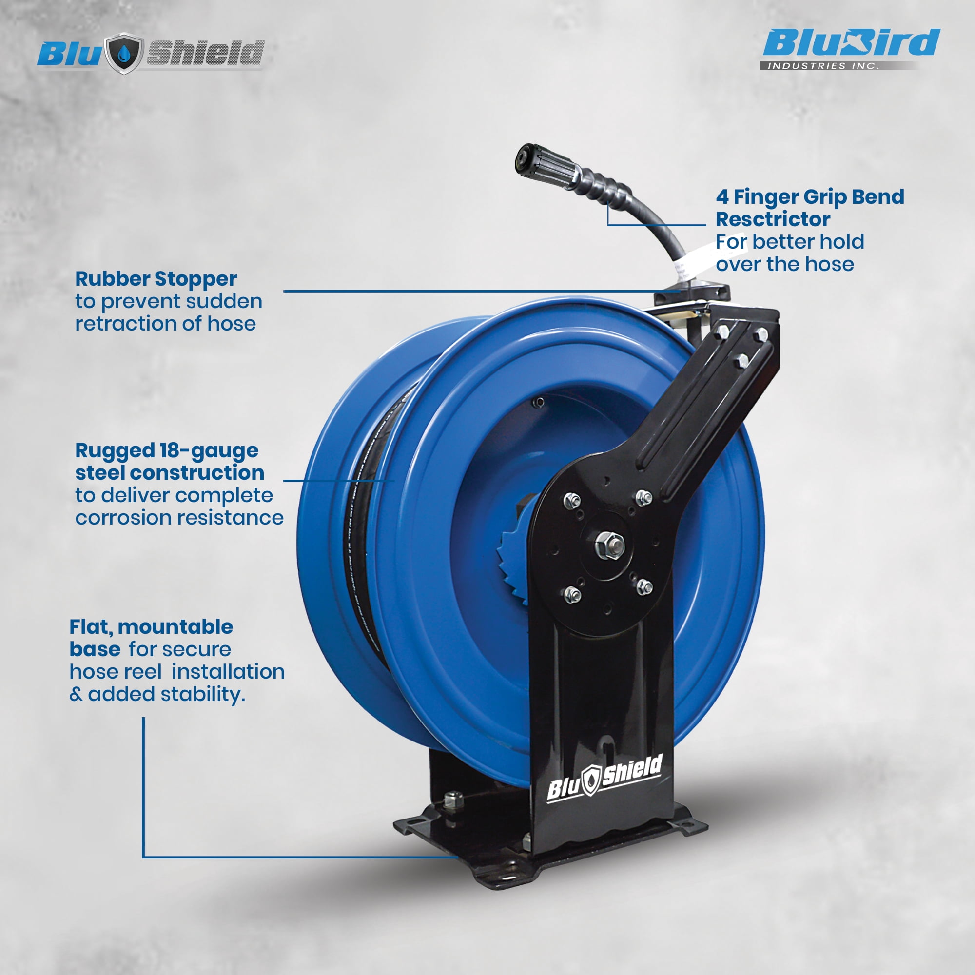 BluShield 1/4" Pressure Washer Dual Arm Hose Reel with 35% Lighter Polyester Braided Hose - Hot and Cold Water, 1 Year Warranty, 3100 PSI, M22 (1/4" x 100')