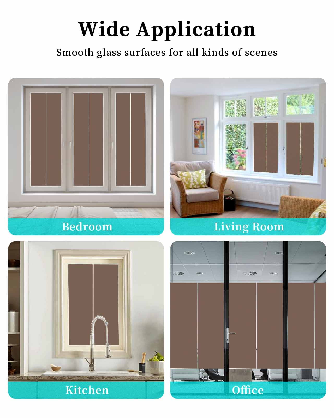 Window Privacy Film, Brown UV Sun Blocking Window Tint Film Heat Control One Way Blackout Window Film, Pure Brown Solid Color Simple Minimalism Art Non Adhesive Static Cling Sticker 35.4x78.7 In