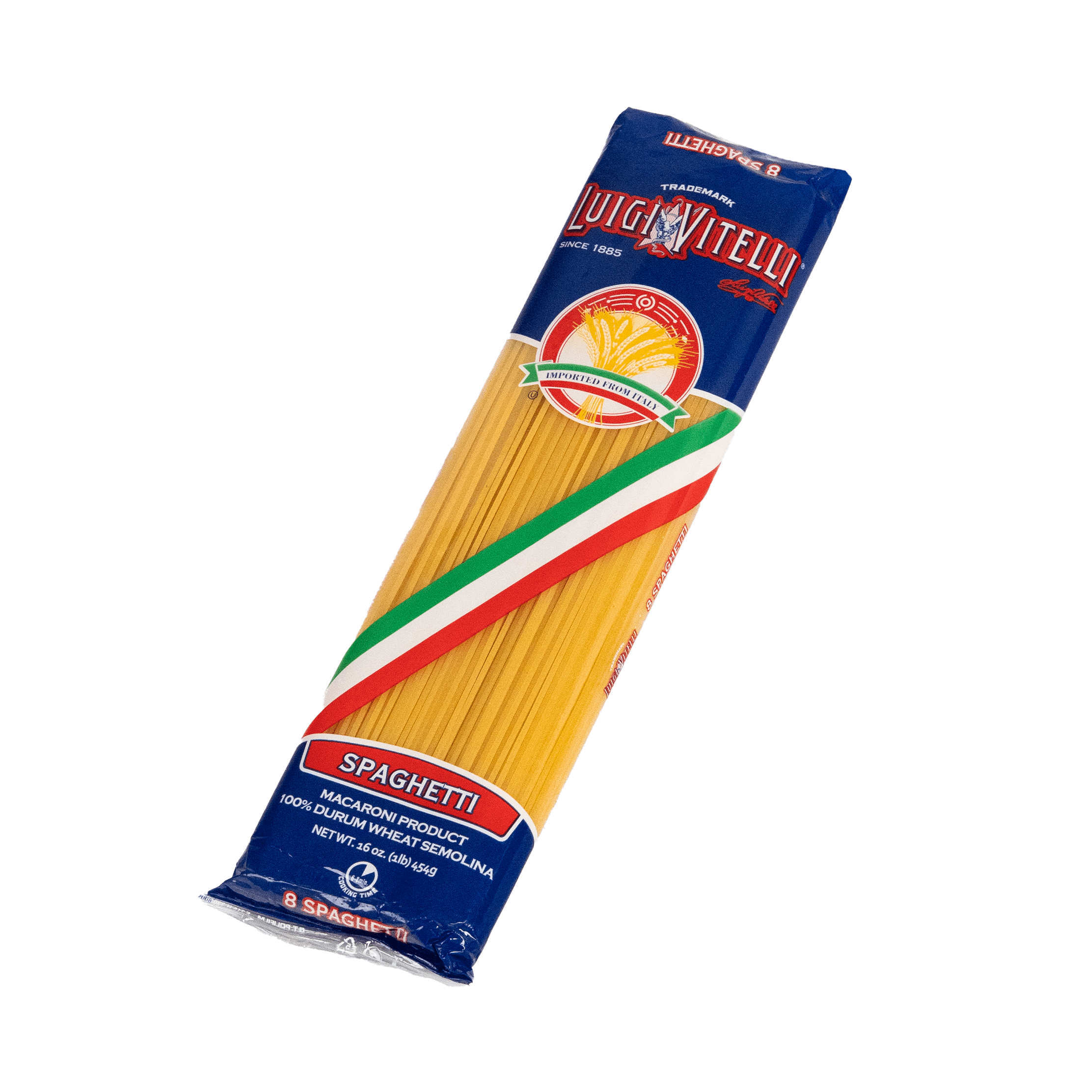 Luigi Vitelli Spaghetti Pasta, 100% Durum Wheat Semolia, 16oz, Shelf Stable, Egg Free, Plastic Bag