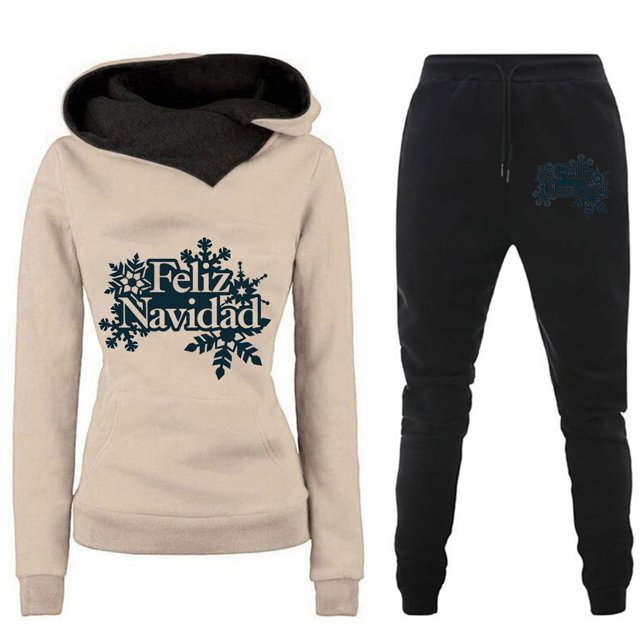 Puntoco Conjunto de dos piezas de suéter y pantalones estampados de manga larga con capucha y cuello redondo para mujer Puntoco Puntoco-7571