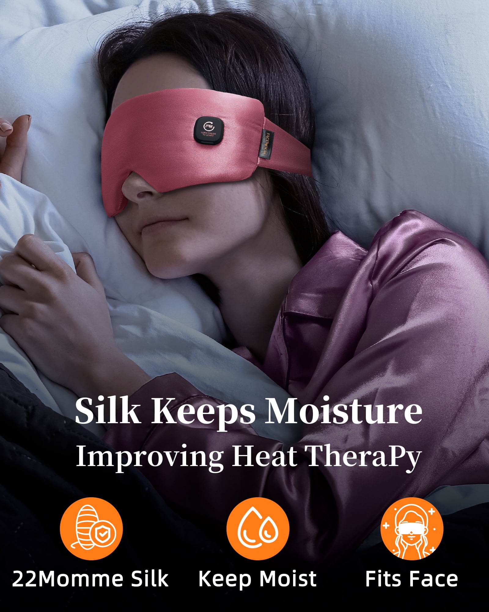 FACEMOON Rechargeable Cordless Heated Eye Mask Silk Design for Dry Eyes Comfort Moist Heat Warm Compress Washable Travel Pink