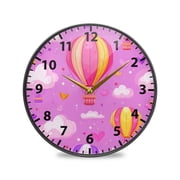 Pink Hot Air Balloon Wall Clock Modern Decor Acrylic Clock Golden Hands 9.5in