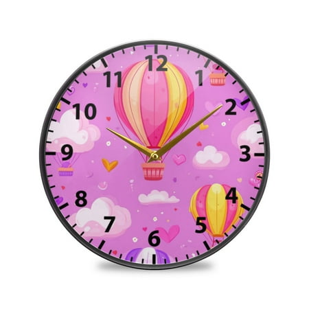 Pink Hot Air Balloon Wall Clock Modern Decor Acrylic Clock Golden Hands 9.5in
