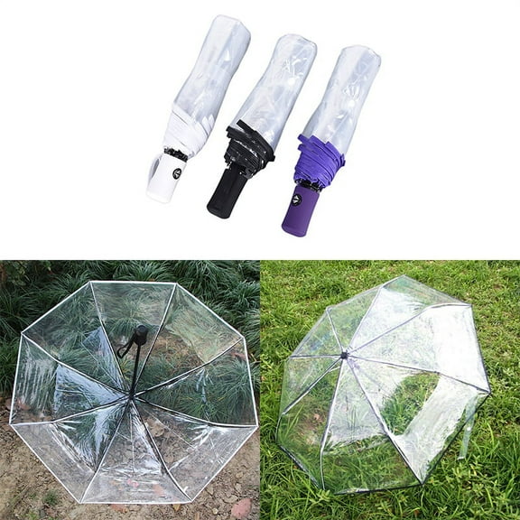 Automatic Open Close Fold Windproof Umbrella Compact Rain Transparent Clear