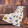 thumbnail image 5 of Halloween Icons with Pumpkins and Black Cats, Playful Holiday Style for Halloween Lovers, Witchy Night Pattern and Halloween Gift, Cozy Flannel Blanket for Playroom and Family Room, Home Decor, 5 of 8