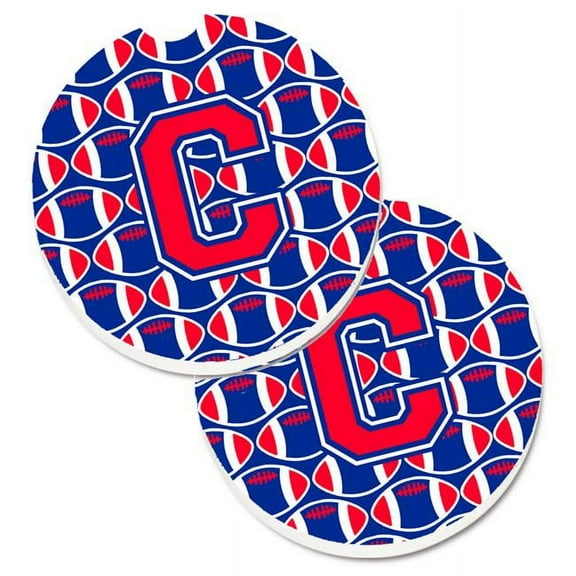 Letter C Football Harvard Crimson & Yale Blue Set of 2 Cup Holder Car Coaster