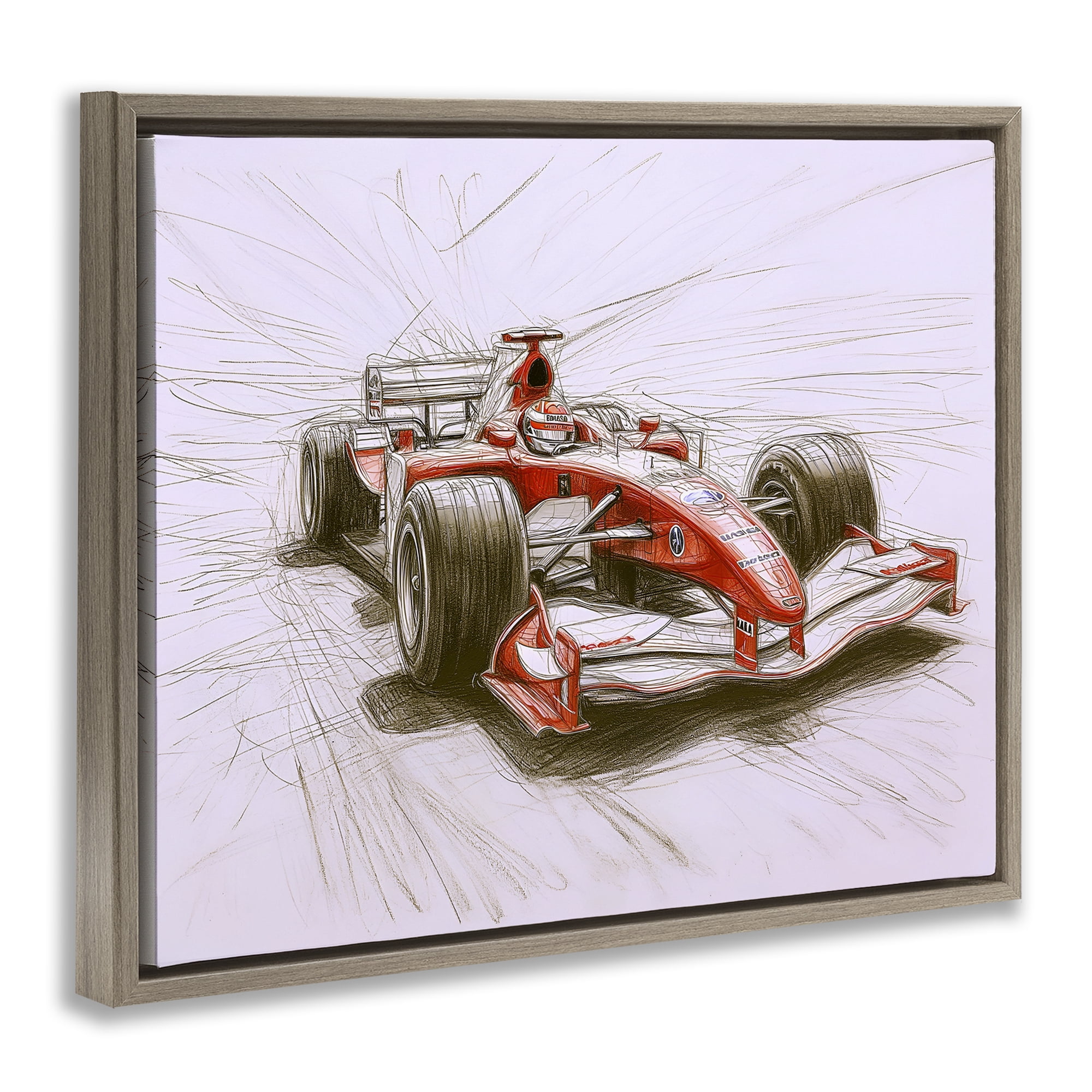 Stupell Industries Sketched Race Car Concept Brown Framed Floater Canvas Wall Art, design by Steve Hunziker