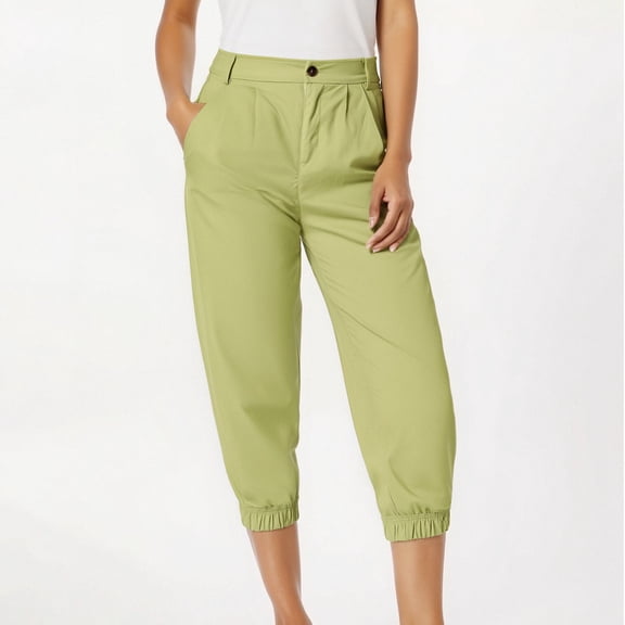 Womens Summer Fashion Solid Casual Button Zipper Capris Jogger Pants Everyday Pants For Women Capri Pants