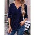 thumbnail image 4 of Autumn Women'S Long Sleeve Shirt V Neck Knit Pullover Tunic Top Women'S Shirt Formal Casual Dark Blue XL, 4 of 7