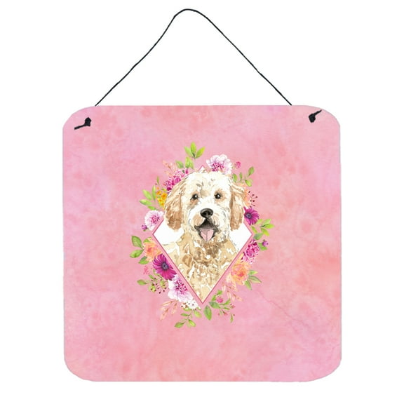 Goldendoodle Pink Flowers Wall or Door Hanging Prints