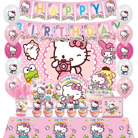 Cat Birthday Decorations & Cat Party Tableware Set - Cat Party Plates Cups Napkins Backdrop Balloon Banner etc Cat Party Supplies