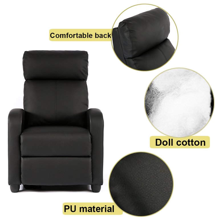 URTR Black Wood-Framed PU Leather Recliner Chair Adjustable Home Theater  Seating with Thick Seat Cushion and Backrest T-01280-B - The Home Depot