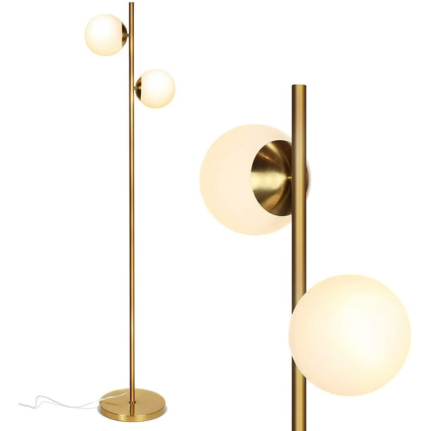 Brass Metal Led Floor Lamp, Sphere Stem Floor Lamp Brass Milk Glass 2 Light