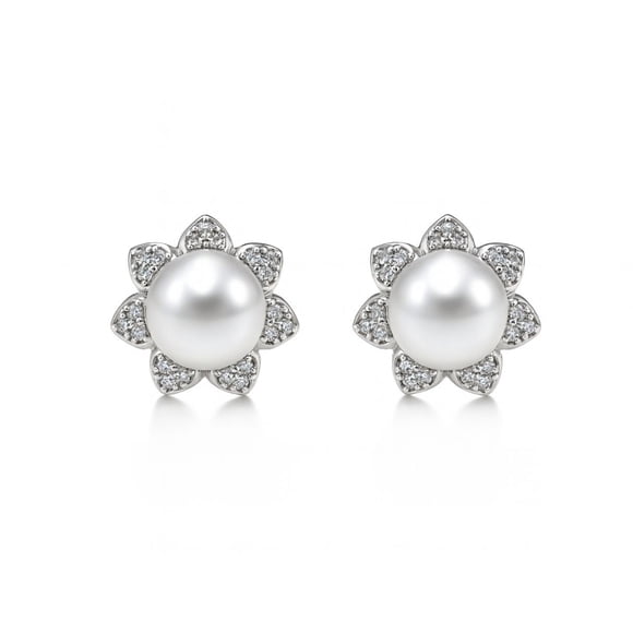 Aretes de plata .925 BELLAPLATA MF broquel Girasoles del bosque con perlas naturales y circonias brillantes