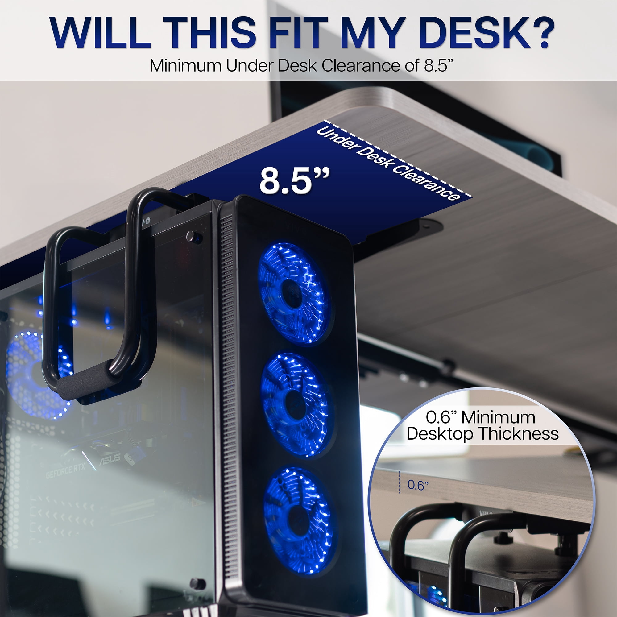 VIVO Black Heavy Duty Adjustable Under-Desk PC Mount, Computer Case Holder