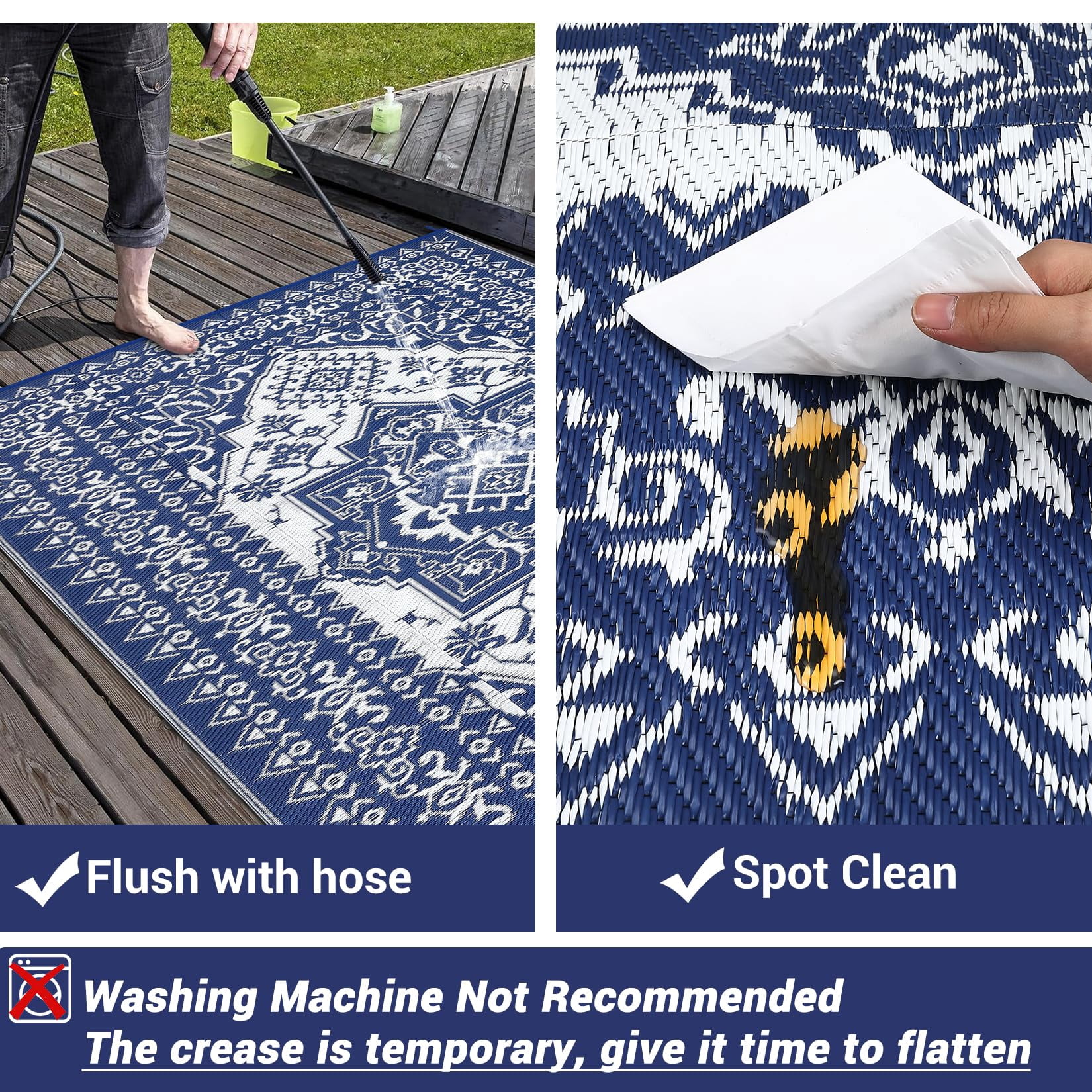 Danolapsi Outdoor Rugs 8x10 Waterproof Reversible Outdoor Plastic Straw Rug Vintage Retro Patio Rug Indoor Outdoor Carpet RV Mat Outside,Lightweight Portable Carpet with Storage Bag for Patio Camp