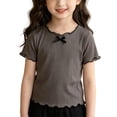 thumbnail image 2 of YunPes Tween Girls Ribbed Short Sleeve T Shirt Lettuce Trim Crew Neck Tees Tops Summer Cute Casual Bowknot Clothes for Kids, 2 of 5